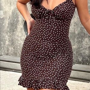 Reformation brown polka dot dress size xs stretchy